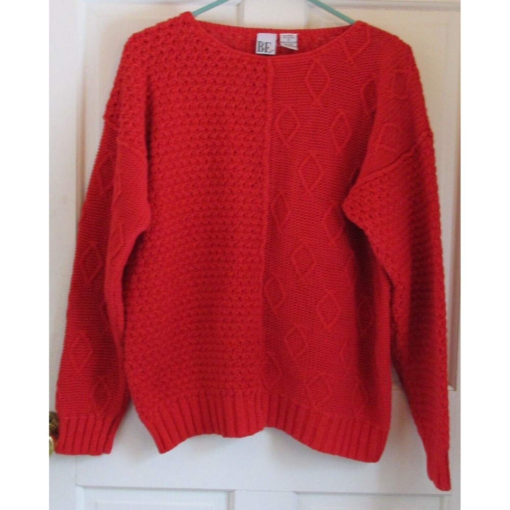 Vintage B.E. Women's Red Knit Round Neck Long Sleeve Pullover Sweater Size M